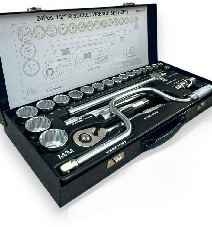 جعبه بکس ۱/۲ درایو ۲۴ پارچه سفید ۱۲ پر با پولیش میکرو ساتن مستر تولز