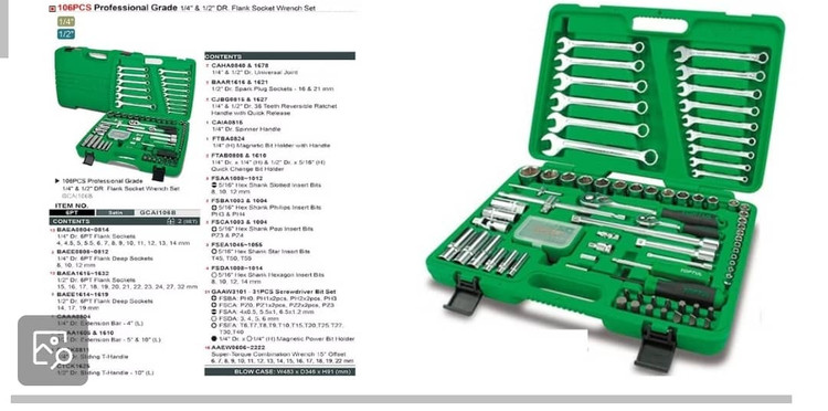 جعبه ابزار پلاستیکی (1/4 و 1/2) 106 پارچه Toptul